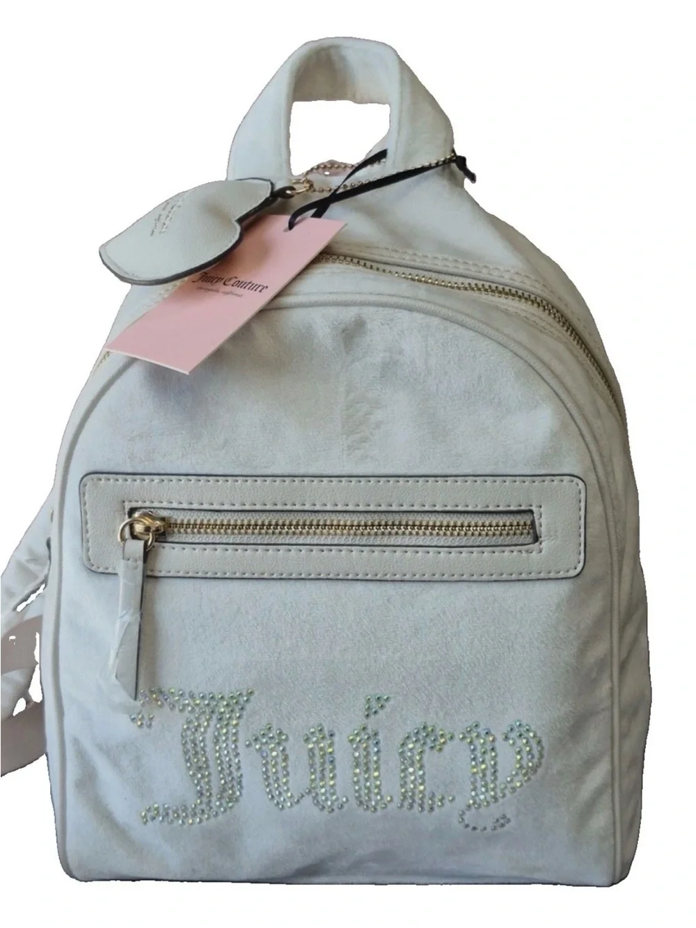 Juicy Couture Angel Big Spender Backpack Ivory Velvet  Bling Logo  Y2K Glam